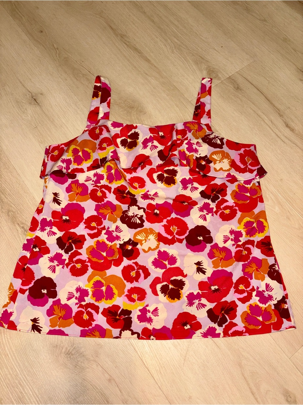 CAbi Floral Ruffle Cami - Pink, Red, Orange, Yellow
